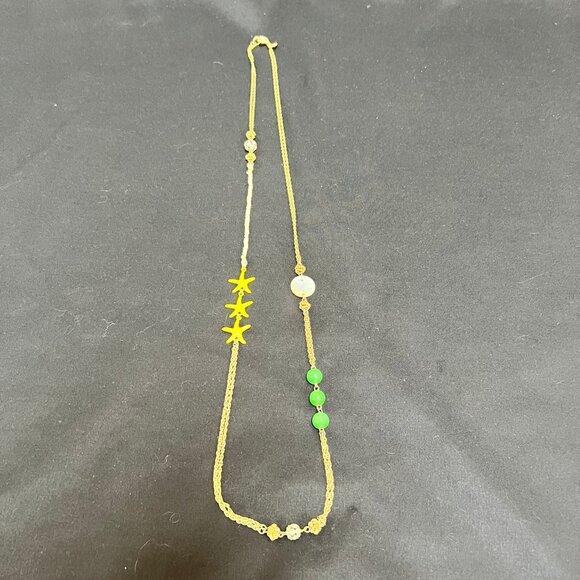 J Crew Nautical Long Gold Necklace with Starfish and Crystals - Picture 1 of 6